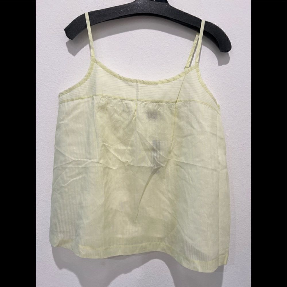 Theory Striped Neon Highlighter Yellow Baby Doll Silk/Cotton Cami Top Size L NWT